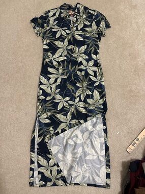 Caribbean Joe Navy Maxi Dress with Olive Leaf Print